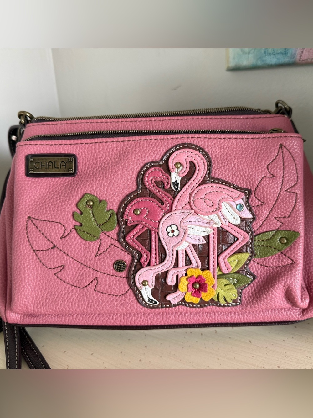 CHALA Pink Flamingo Deluxe Crossbody Bag Vegan Leather Whimsical Purse - Picture 2 of 10